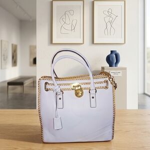 Michael Kors White Leather Tote with Gold Hardware